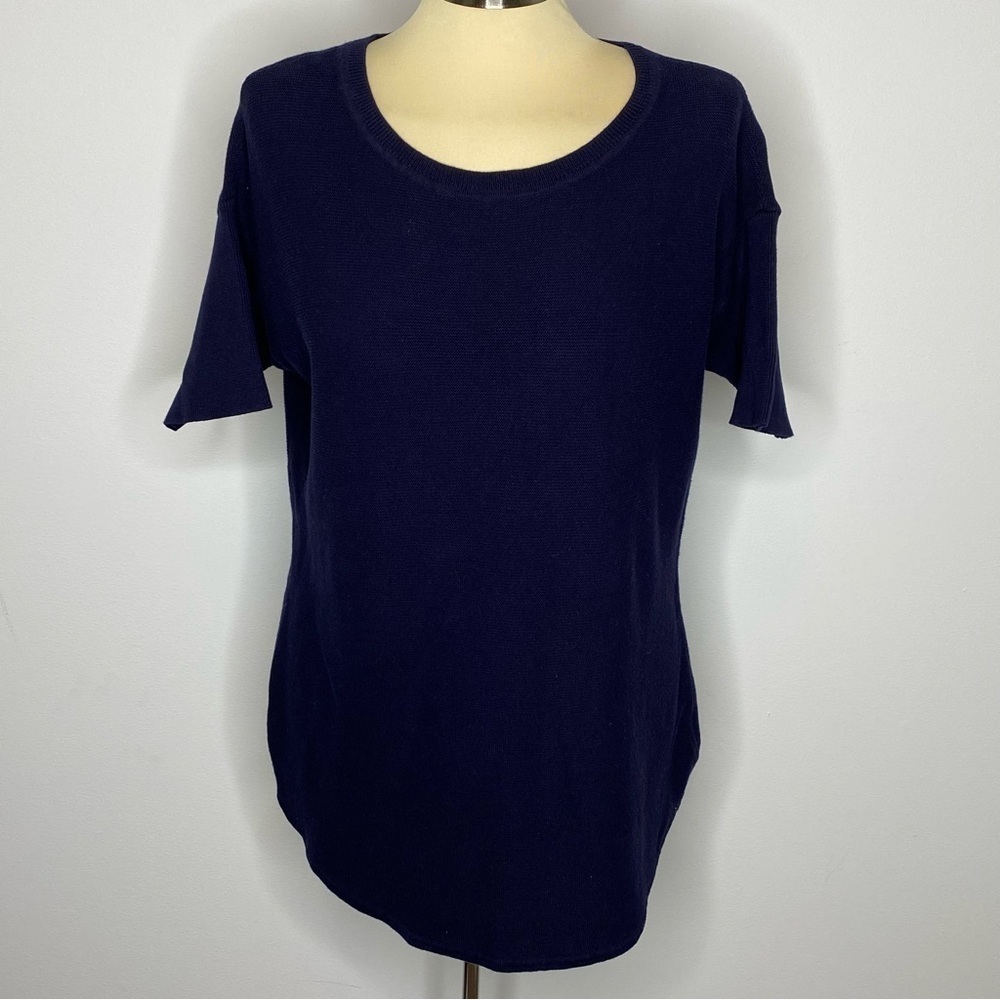 Talbots Navy Blue Dolman Elbow Sleeve Cotton Sweater